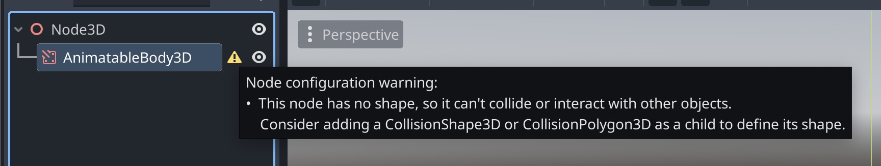 an image showing a misconfigured CollisionObject3D