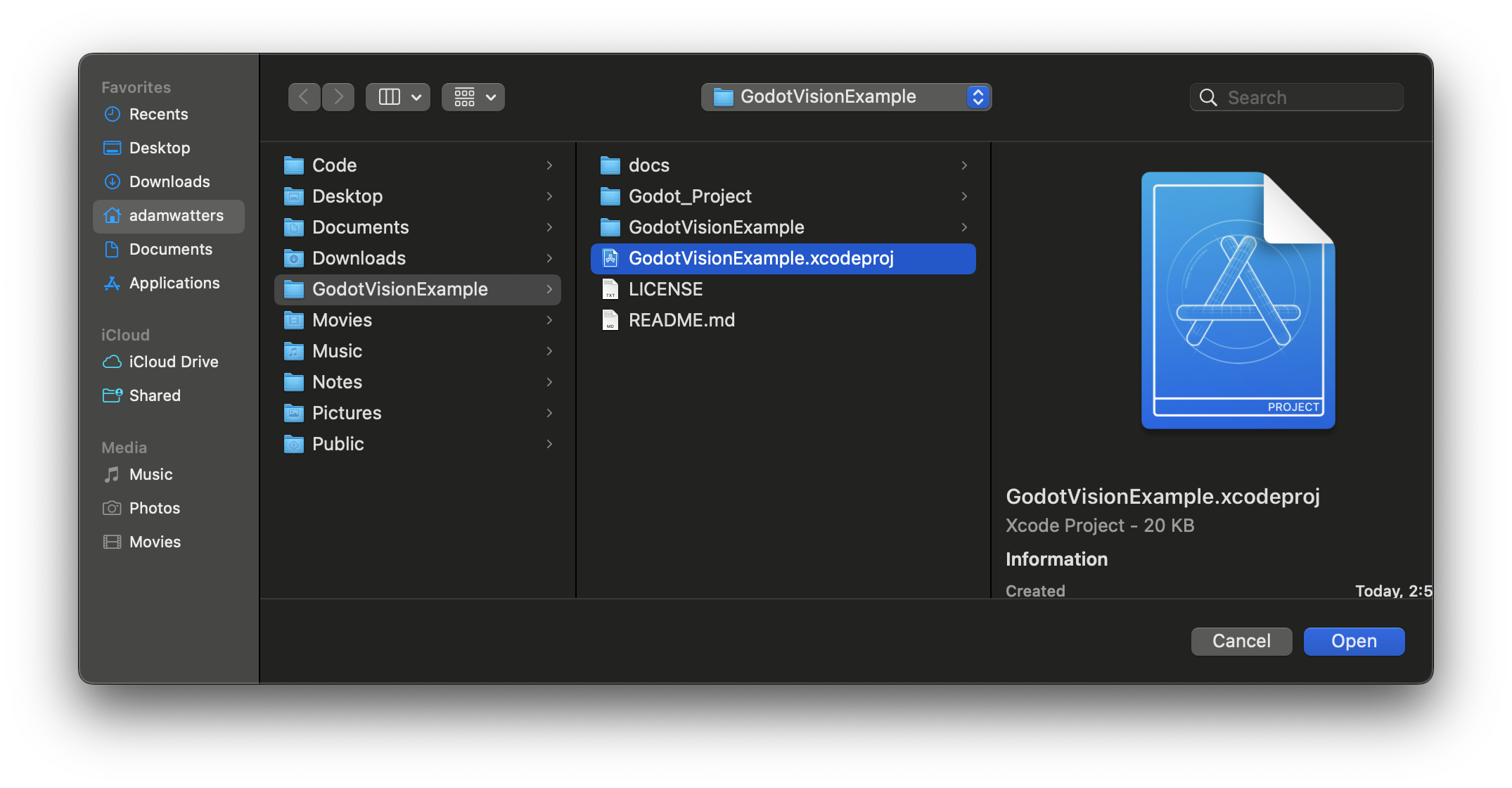 Xcode open project ui