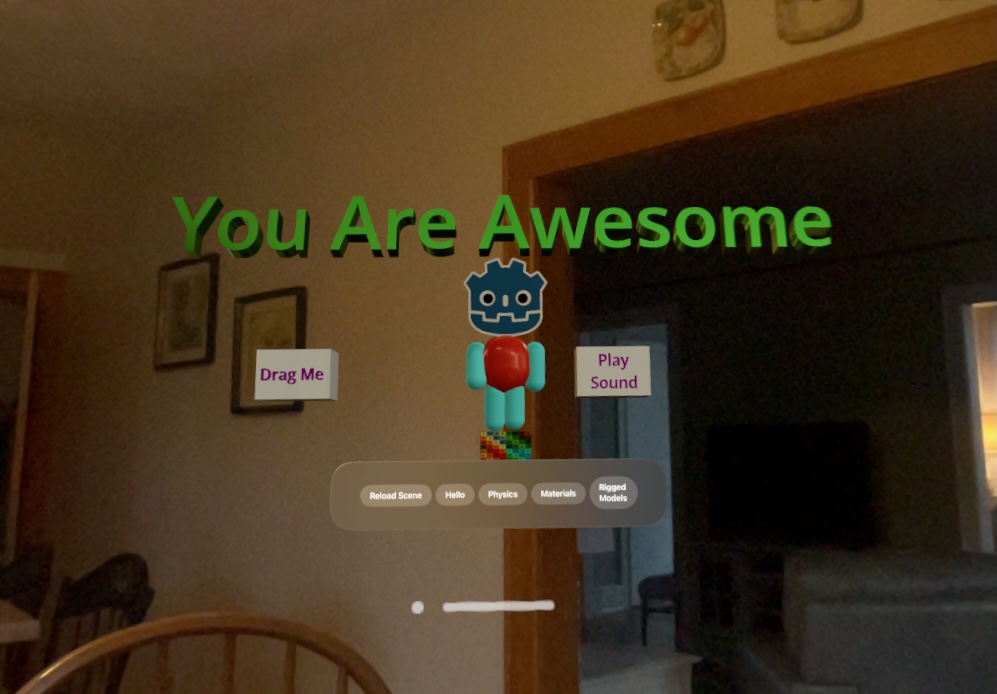 visionOS screenshot of the example project with the text updated to You Are Awesome